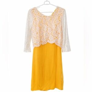 Sandro Yellow and White Long Sleeve Dress